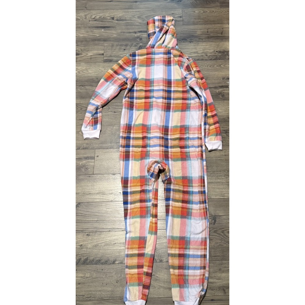 Cat & Jack Kids XL 14 Plaid Fleece Hooded One Piece Pajama Sleeper Union Suit